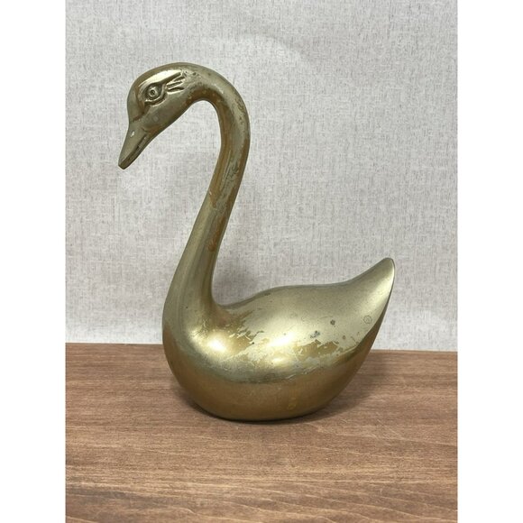 Vintage Mid Century Brass Swan Figurine 6 Inch - Picture 5 of 7